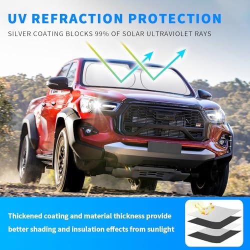 Front Windshield Sun Shade Custom Fit Compatible for Toyota Hilux 2015-present Sunshade Foldable UV Ray Reflector Sun Visor Protector Shield Cover Reflective (for Toyota Hilux 2015-present) - Image 2