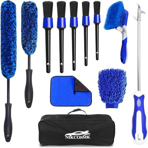 12Pcs Wheel Brush Kit for Cleaning Wheel and Tire, Wheel and Rim Brush, Car Detailing Brushes, Tire Brush, Bendable & Durable Car Wheel Rim Cleaner Brush Set,Car Detailing Cleaning Brush Supplies Kit by NIKCOSMK