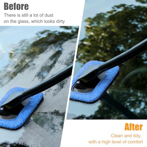 Car Windshield Cleaning Tool, Microfiber Vehicle Window Cleaner with 5 Washable Reusable Cloth Pad & 1 Spray Bottle, Automotive Glass Wiper Cleaning Kit Accessories, Universal Fit (Blue) - Image 5