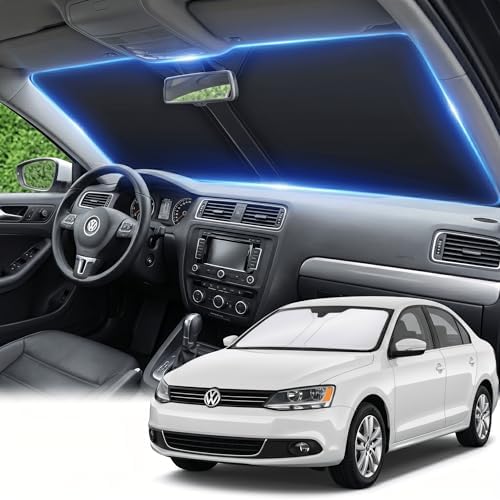 Windshield Sun Shade for Volkswagen Jetta 2011-2018 Sunshade Front Window Shade Custom Fit Jetta Accessories Sun Visor Foldable Shade Blocks UV Rays Accessories by AuyNeas
