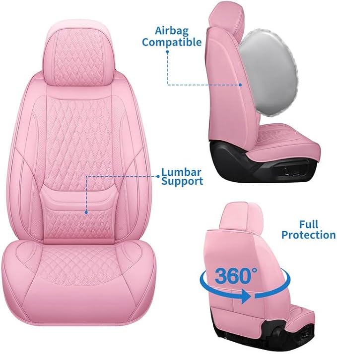 Front Seat Covers Custom Fit for Toyota RAV4 2001-2026, Pink | Lumbar Support, Luxury Faux Leather, Breathable, Anti-Slip, Airbag Compatible, Waterproof, Car Seat Protectors, 1 Row 2 Seats - Image 3