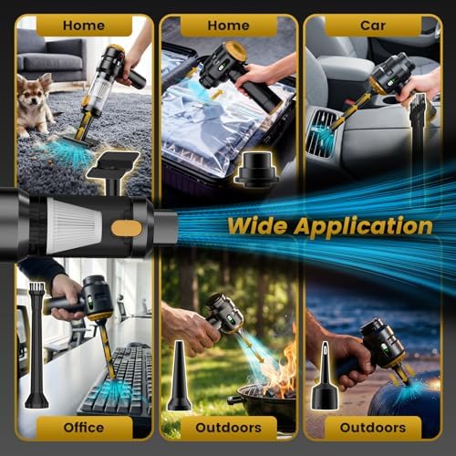 Wansimoo Handheld Car Vacuum Cleaner,25000PA Strong Cyclonic Suction Foldable Mini Vacuum Portable Cordless with Digital Display and One Touch Dust Removal for Car, Home, Office, Kitchen (Gold) - Image 5