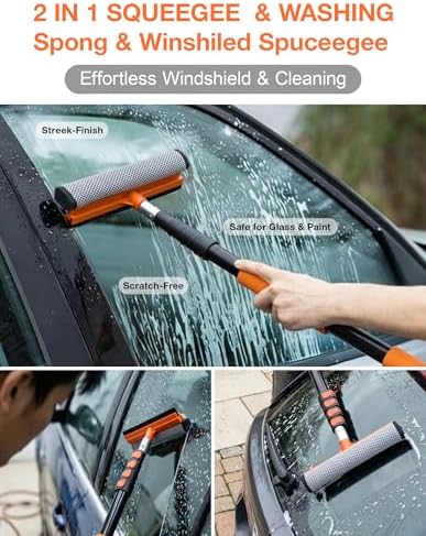 17ft Telescopic Pole with Car Wash Brush and Window Squeegee Kit, 3-12 ft Extension Pole, Bristles Wash Brush, Chenille Mop & Wash Mitt, Wheel Brush for Outdoor Cleaning Supplies for Roof, RV, Truck - Image 5
