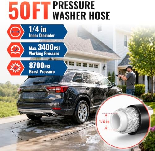 YAMATIC Pressure Washer Hose 50 FT 1/4", 3400 PSI, M22-14mm Females - Image 3