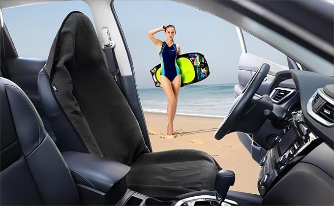 Waterproof Sweat Towel Car Seat Cover Sweat Carseat Protector,Perfect for Universal Anti-Slip Car Truck SUV Seat, Great for Post Gym Workout, Running, Swimming, Beach and Hiking (Black) - Image 7
