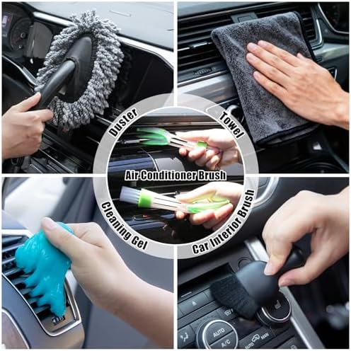 Car Cleaning Kit, Car Vacuum Interior Detailing Cleaner Kit with High Power Handheld Vacuum, Brush Set, Windshield Tool, Duster, Towels, Complete Car Care Tools for Women (Black) - Image 6
