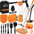 Car Wash Detailing Kit Cleaning Set with Foam Gun Sprayer, Long-Handle Brush, Large Wash Mitt, Towels, Complete Interior & Exterior Car Washing Supply Set (Orange) by AUTODECO
