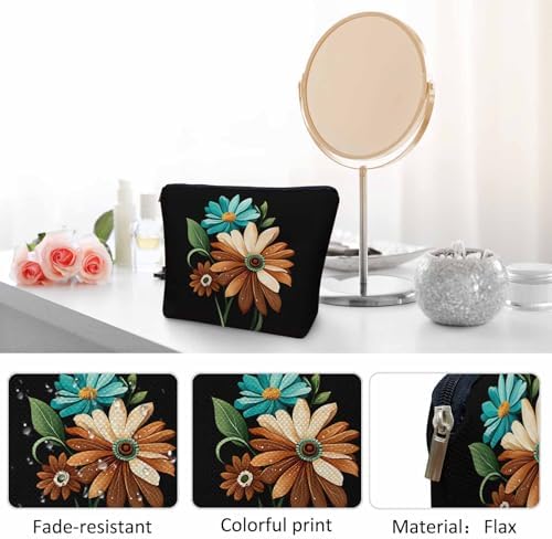 Makeup Bag Daisy Rose Makeup Bags For Purse Pouch, Blossom Floral Daisy Rose Travel Toiletry Bag Cosmetic Bag Makeup Bags Flax Makeup Organizer Bag Pencil Pouch For Man Woman - Image 5