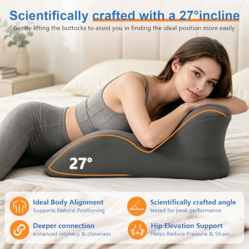 Memory Foam Wedge Pillow, 27° Sweet Spot Pillow for Intimacy- Grey - Image 2