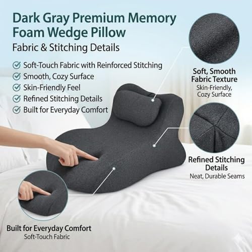 Couples Pillow 27° Ergonomic Wedge Cushion for Intimate Comfort, Rebound Memory Foam Support for Hip, Back & Neck, Bed Reading, Relaxation - Image 4