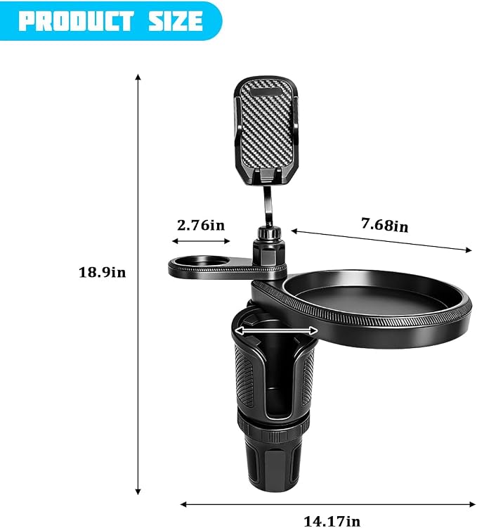 Car Cup Holder Tray, 4-in-1 Vehicle Drink Holder Expander Adapter with Phone Holder & Food Tray Table, Auto Center Console Cupholder Eating Table Organizer, Universal Fit (Carbon Fiber) - Image 2