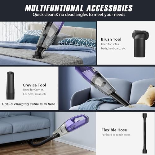Bossdan Handheld Vacuum Cordless – Car Vac Portable with 8KPA & Multi Accessories & Low Noise, Lightweight Hand Held Vacuum Cordless Rechargeable for Car/Home/Dust/Pet Hair, Mine Portable Vacuum - Image 2