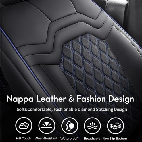 Huidasource 2018-2026 Wrangler JL Seat Covers 4 Door, Waterproof Leather Seat Covers Full Set for Jeep JL with Rear Cupholder, Custom Fit for Wrangler JL Sahara Rubicon 392 (Full Set/Black&Blue) - Image 6
