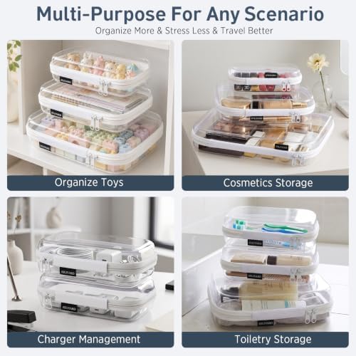 Clear Hard Shell Zipper Case Makeup Storage Organizer Pouches TSA Approved | Travel organizer bags for toiletries, cosmetics, electronics & diaper bins. Multi-size for office, camping, beach & home - Image 4