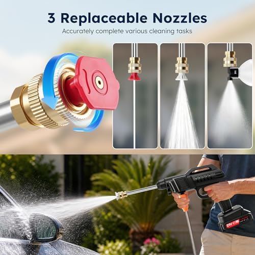 High Pressure Power Washer 1500W, 21V Cordless Pressure Washer Gun and Hose Kit with Dual Batteries, Turbo Jet Power Sprayer with Adjustable Nozzles for Tough Grime, Auto, Driveway & Heavy-Duty Tasks - Image 5