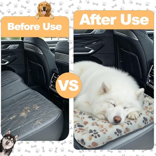 Dog Car Seat Cover for Back Seat, White Paw Print Flannel Pet Bed Mat, Non-Slip Waterproof Bottom, Washable Dog Bed & Seat Protector for Cars SUVs Trucks, Fits Backseat Extenders - Image 3