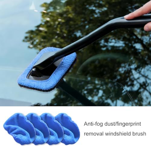 Car Windshield Cleaning Tool, Microfiber Vehicle Window Cleaner with 5 Washable Reusable Cloth Pad & 1 Spray Bottle, Automotive Glass Wiper Cleaning Kit Accessories, Universal Fit (Blue) - Image 4