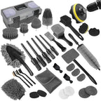 Car Detailing Kit, Car Detailing Brush Set, Car Cleaning Kit, Auto Detailing Tools for Interior Exterior Wheels, Professional Car Wash Accessories with Windshield Cleaning Tool and Storage Box(Grey) by NIKCOSMK