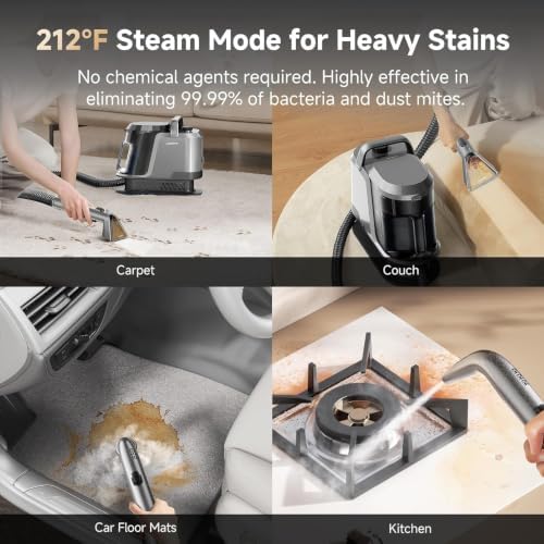 Uwant Carpet Cleaner Machine with Steam&Hot&Cold Water Models 18Kpa Powerful Suction Upholstery Cleaner Machine with Pet Pro Cleaner for Pets, Carpet Steam Cleaner Set of 1 - Image 4