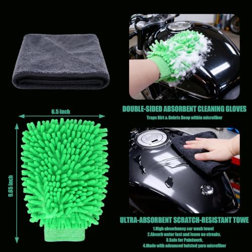 13PCS Motorcycle Cleaning Kit, Motorcycle Detailing Kit Overall Cleaner Tools Car Washing Brush Rims Cleaning Kit Chain Tire Wheel Brush Set Chain Tire for Car Bike Motorbike (Green) - Image 4