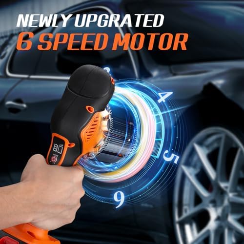 Protmex Cordless Car Buffer Polisher w/ 2x2000mAh 21V Batteries, Orange - Image 4