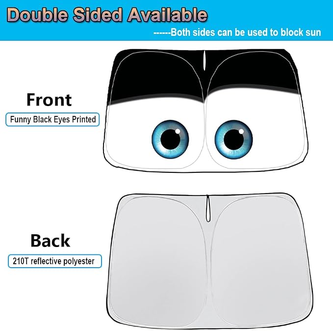 Gven Windshield Sun Shade for 2017-2026 Tesla Model Y/Model 3 Sunshade Accessories Foldable Sunshade (Fit 2025-2026 Model Y Juniper / 2024 Model 3 Highland) Blocks UV Rays Keep Car Cool (Black Eyes) - Image 2
