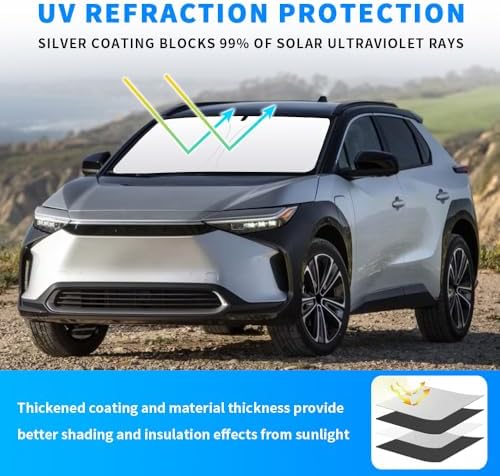 Front Windshield Sun Shade Custom Fit Compatible for Toyota BZ4X 2023-Present Sunshade Foldable UV Ray Reflector Sun Visor Protector Accessories Shield Cover Reflective (for Toyota BZ4X 2023-Present) - Image 2