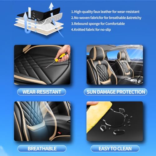 Fit Liberty Car Seat Covers Compatible with Jeep Liberty 2002-2010 2011 2012-Premium Leather,Waterproof,Breathable,Airbag Compatible &All-Weather Seat Cushion Protecto(Full Set,Beige) - Image 6