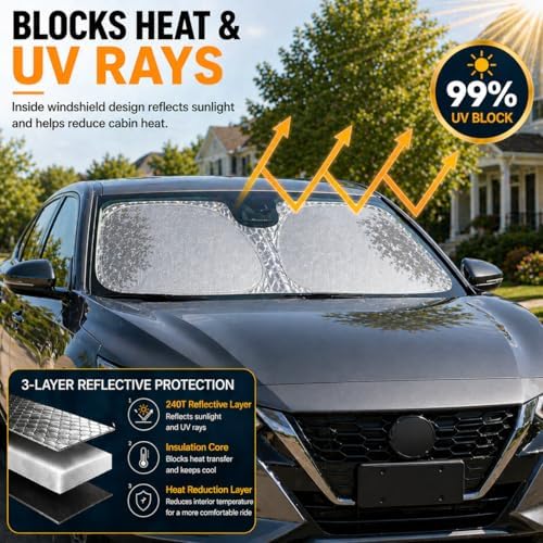 Sentra Versa Frontier Dedicated Windshield Sun Shade, Sunshade Windshield Visor for Nissan Sentra 2007-2025, Versa 2012-2025. - Image 2