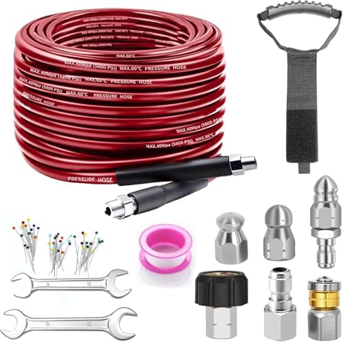 50FT Sewer Jetter Kit for Pressure Washer, 5800PSI Drain Cleaner Hose by Trustworthy