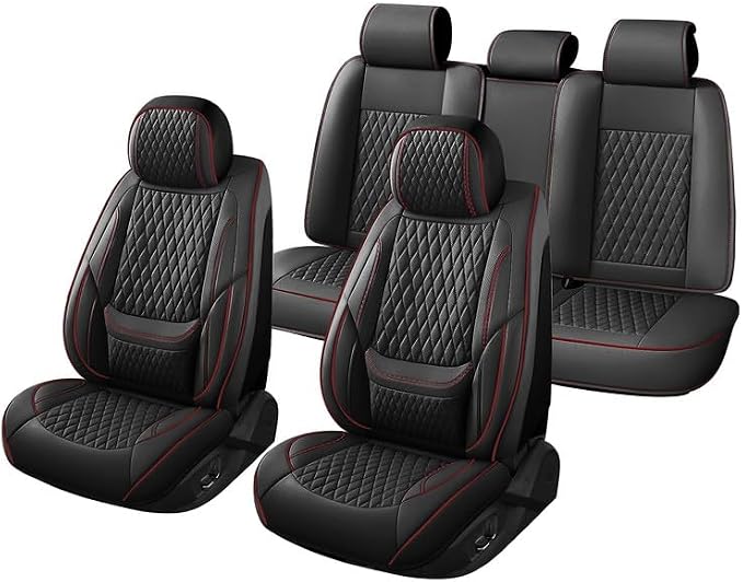 Car Seat Covers Full Set Fit For Toyota RAV4 Hybrid 2016-2026, Black&Red | Lumbar Support, Premium Faux Leather, Breathable, Anti-Slip, Airbag Compatible, Waterproof, Car Seat Protectors, 2 Row-5Seat - Image 6