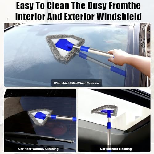 Windshield Squeegee Car Cleaning Tool, Equipped with 4 Reusable and Washable Ultra-Fine Fiber Pads, 13-16.7 inches Extendable Handle Can Rotate 180° Suitable for Car Glass and Household Windows - Image 5