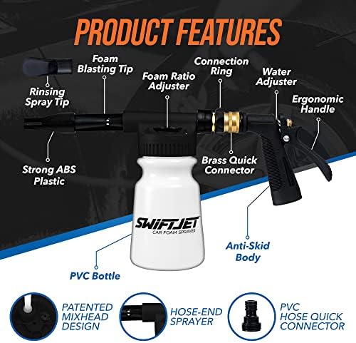 SwiftJet Car Wash Foam Gun + Microfiber Wash Mitt - Works with Any Soap - Garden Hose Car Foam Sprayer - Foam Cannon Car Wash Kit - Car Accessories Foam Blaster (Black Foam Gun with Mitt) - Image 2
