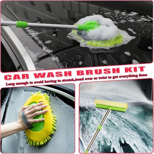 62'' Car Wash Brush with Long Handle, Car Wash Kit with Tire Brush, Tower, Window Squeegee, Chenille Microfiber,Car Detailing Brushes, Car Cleaning Brush Kit Supplies for Car, Truck, SUV, RV - Image 5