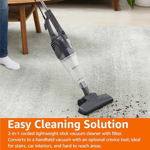 Amazon Basics 2-in-1 Corded Stick Vacuum Cleaner, Converts to Handheld, Lightweight (3.9 LBS), with Washable Filter, Crevice Tools, 0.5L Dust Cup, Self-Standing, 19.7-Ft Cord, 300W, Black - Image 5