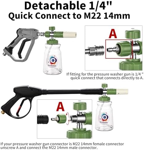 Dual Connector Accessory with Pressure Washer Foam Cannon, Balabulala Pressure Washer Double Tip Attachment for Foam Blaster with with 5 Power Washer Sprayer Nozzles, 1/4" Quick Connect, 3600 PSI - Image 3