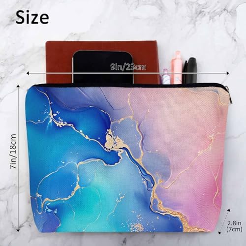 Women Makeup Organizer Bag Marble Pattern Flax Travel Cosmetic Bag Abstract Ocean Waves Marble Makeup Bags Toiletry Bag Makeup Bags For Home Bathroom Office Hotel Gym Pink Blue Golden - Image 4