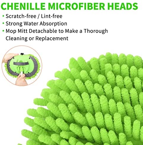 62'' Car Wash Brush with Long Handle Chenille Microfiber Car Wash Mop Mitt Kit Scratch-Free Car Cleaning Brush Care Kits with Replacement Head Supplies for Cars RV Truck Boat - Image 4