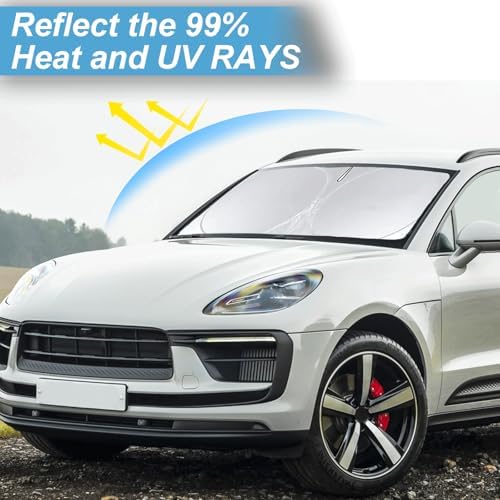 Custom Fit Macan Windshield Sunshade for 2026 2025-2014 Porsche Macan Accessories Front Window Sun Shades Shield Cover for Windshield Foldable 210T Sun Visor Protector Blocks UV Ray Keep Car Cooler - Image 2