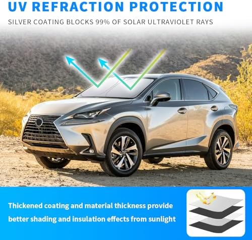 Front Windshield Sun Shade Custom Fit Compatible for NX250 NX350 NX350H 2022-present Sunshade Foldable UV Ray Reflector Sun Visor Protector Accessories Shield Cover Reflective (for NX 2022-present) - Image 2