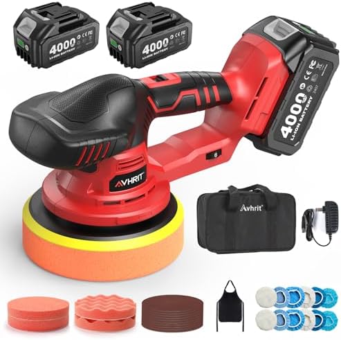 Updated 6 Inch Cordless Car Buffer Polisher with 2x4.0Ah Batteries by Avhrit