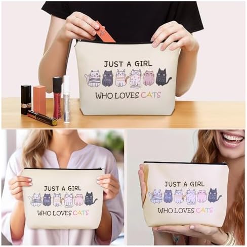 Cat Mom Makeup Bag For Women & Teen Girl Cat Lover Gifts: Cosmetic Bag & Toiletry Pouch Just A Girl Who Love Cats Themd For Mom, Daughters, Friends.Ideal Gifts For Travel, Birthdays. - Image 5