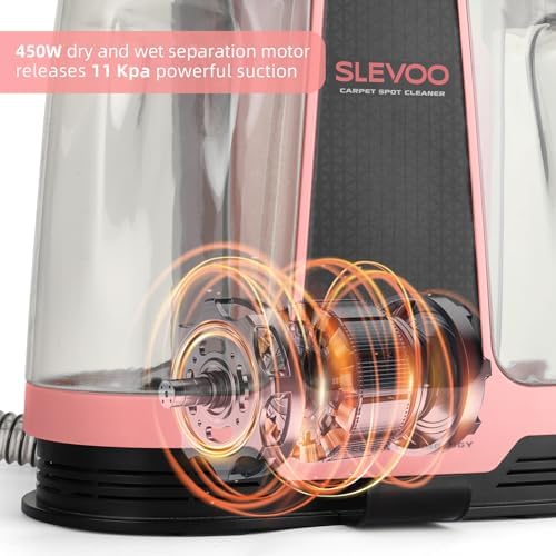 Slevoo 450W Portable Carpet Cleaner Machine with 1 Bottle Cleaning Solutions, Strong Suction Upholstery and Furniture Cleaner for Cleaning Stairs, Car Interiors, for Pet Footprint, Dust, Oil - Image 5