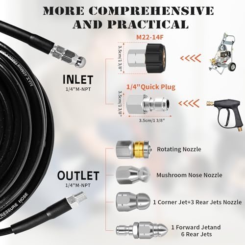 200FT Sewer Jetter Kit for Pressure Washer, 5800PSI Drain Cleaner Hose - Image 4