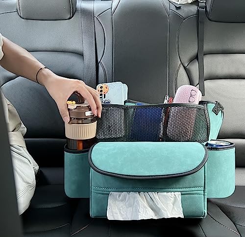 JEYODA Car Suede Seat Organizer High-capacity Seat Back Pouch Central Storage for Pickup SUVs Double-sided Tissue Storage Handbag Holder Car Accessories (Blue) - Image 3