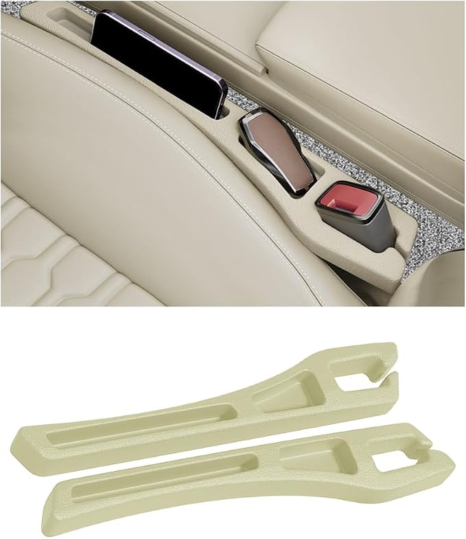 Car Seat Gap Filler, 2PCS No Drop Vehicle Seat Side Gap Seam Filler Plug Blocker with Storage Slot, Automotive Interior Console Side Pocket Organizer, Universal for SUV RV Truck (Beige) by Ywdiml
