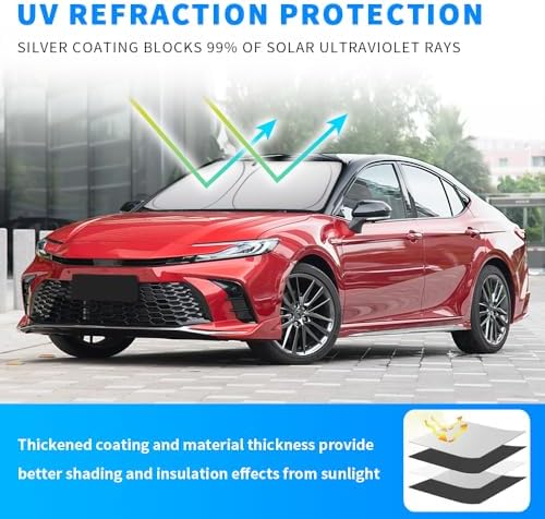 Front Windshield Sun Shade Custom Fit Compatible for Camry 2024-present Sunshade Foldable UV Ray Reflector Sun Visor Protector Accessories Shield Cover Reflective (for Camry 2024-present) - Image 2