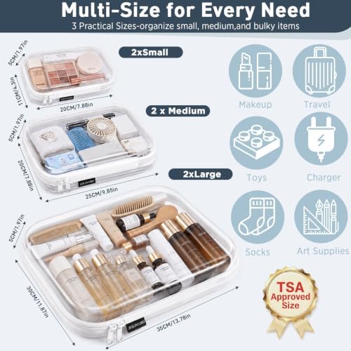 Clear Hard Shell Zipper Case Makeup Storage Organizer Pouches TSA Approved | Travel organizer bags for toiletries, cosmetics, electronics & diaper bins. Multi-size for office, camping, beach & home - Image 2