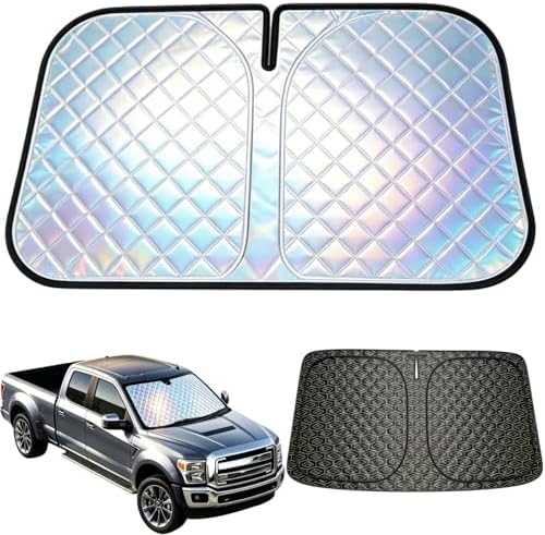 Foldable Windshield Sunshade | 5-Layer Laser Reflective Oxford Fabric Car Sun Shade with Steel Frame | UV Protection Heat Shield Sun Visor | Keeps Interior Cool & Protects Dashboard XXL (63 * 32 inch) by CarSunshade