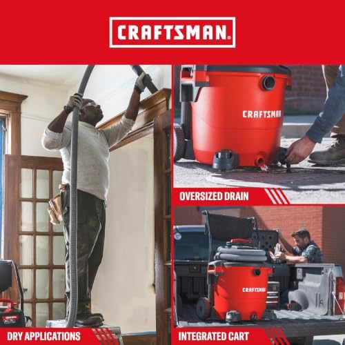 CRAFTSMAN CMXEVBE17656 20 Gallon 6.5 Peak HP Wet Dry Shop Vacuum with Cart - Image 4